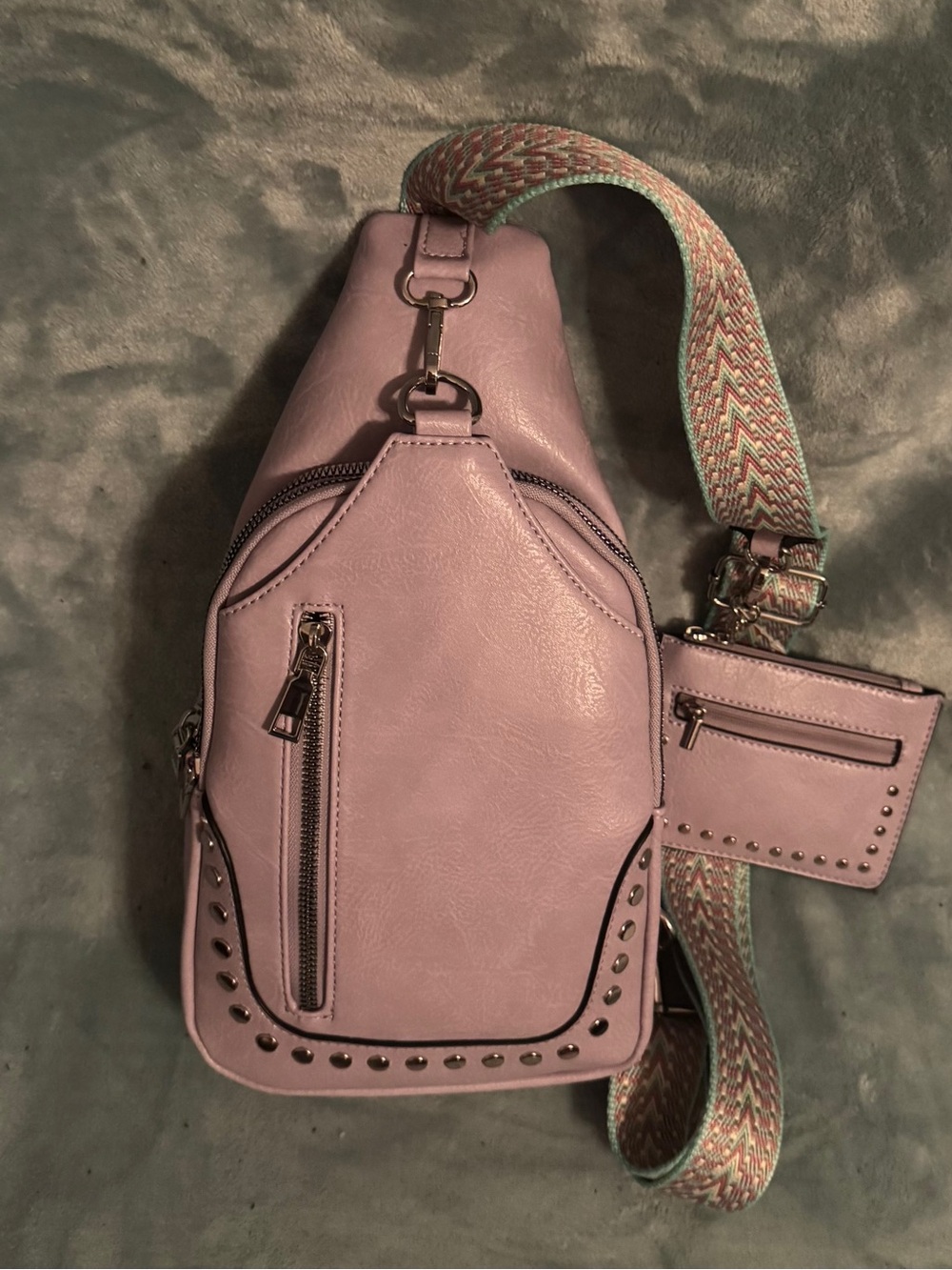 Lavender Crossbody Sling Bag with Detachable Card Wallet - Unbranded